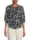 Renee C Women's Floral Blouson Sleeve Top In Navy