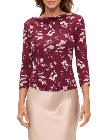 Renee C Women's Floral Boatneck Knit Top In Burgundy
