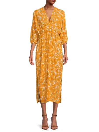 Renee C Women's Floral Chiffon Midi Cover Up In Orange White