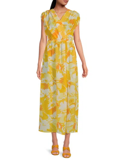 Renee C Women's Floral Faux Wrap Maxi Dress In Yellow