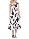 Renee C Women's Floral Faux-wrap Midi-dress In White Black
