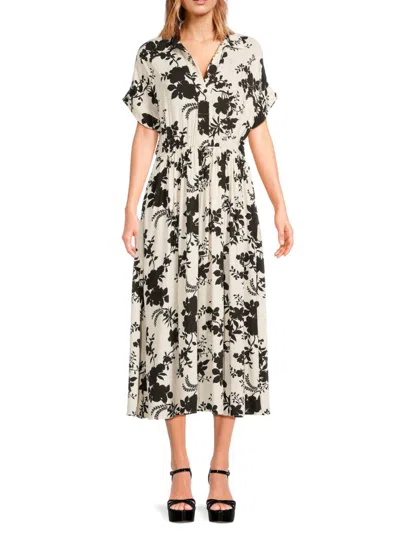 Renee C Women's Floral Jacquard A Line Dress In White Black