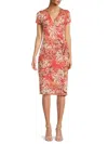Renee C Women's Floral Wrap Knee Length Dress In Coral