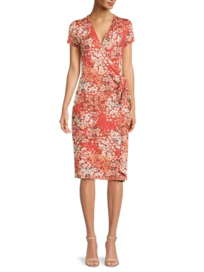 Renee C Women's Floral Jersey Wrap Dress In Coral