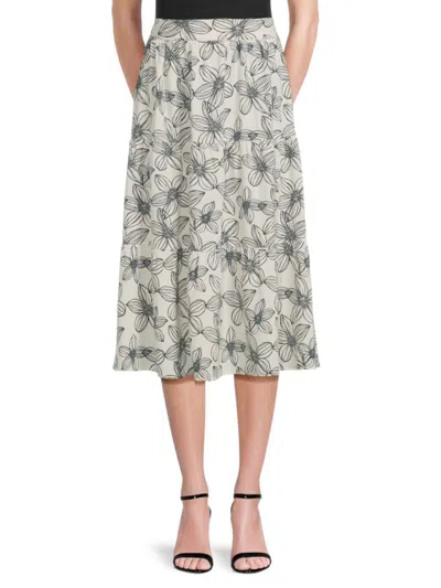 Renee C Women's Floral Midi A Line Skirt In Ivory Navy