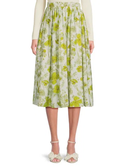 Renee C Women's Floral Midi A Line Skirt In Sage