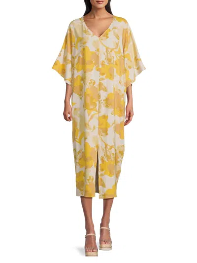 Renee C Women's Floral Midi Caftan Dress In Yellow Beige