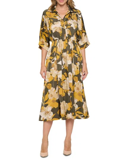 Renee C Women's Floral Midi Dress In Mustard