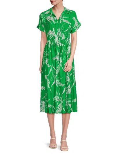 Renee C Women's Floral Midi Shirt Dress In Kelly Green