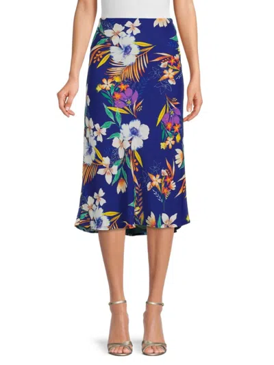 Renee C Women's Floral Midi Skirt In Royal Blue