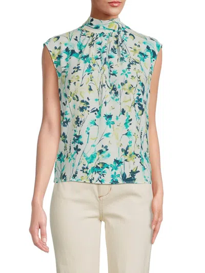 Renee C Women's Floral Mockneck Top In Green