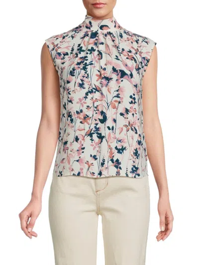 Renee C Women's Floral Mockneck Top In Pink