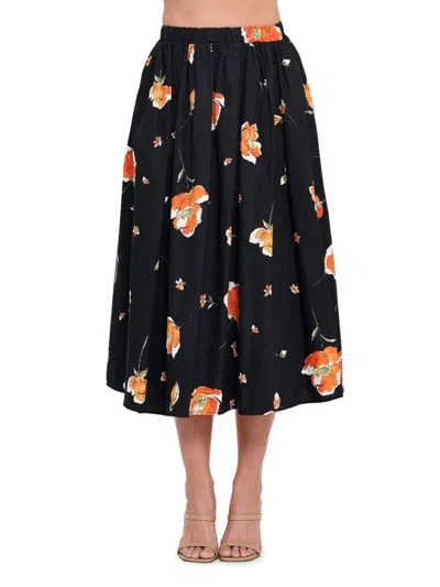Renee C Women's Floral Print A-line Midi-skirt In Black