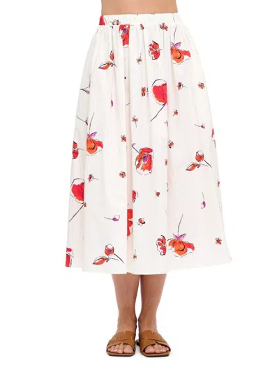 Renee C Women's Floral Print A-line Midi-skirt In Ivory