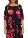 Renee C Women's Floral Printed Woven Boatneck Top In Black