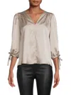 Renee C Women's Floral Puff Sleeve Chiffon Top In Beige