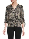 Renee C Women's Floral Puff Sleeve Chiffon Top In Black