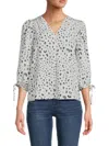 Renee C Women's Floral Puff Sleeve Chiffon Top In Black White
