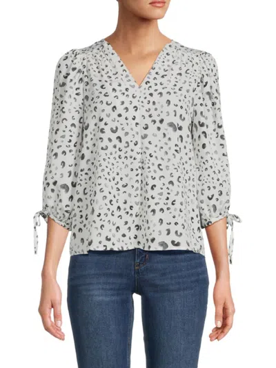 Renee C Women's Floral Puff Sleeve Chiffon Top In Black White