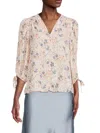 Renee C Floral Print Top In Ivory