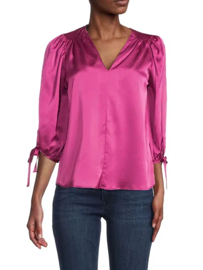 Renee C Women's Floral Puff Sleeve Chiffon Top In Magenta