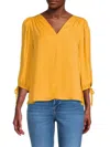 Renee C Women's Floral Puff Sleeve Chiffon Top In Marigold
