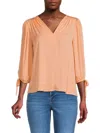 Renee C Women's Floral Puff Sleeve Chiffon Top In Melon