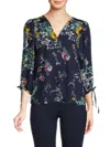 RENEE C WOMEN'S FLORAL PUFF SLEEVE CHIFFON TOP