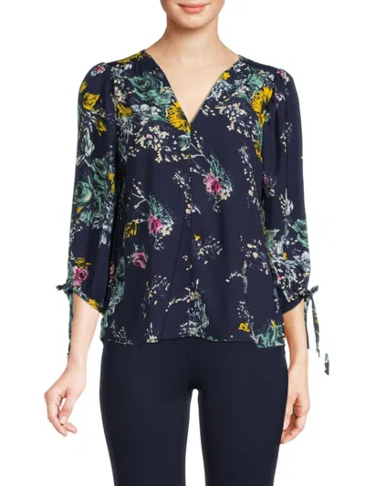 RENEE C WOMEN'S FLORAL PUFF SLEEVE CHIFFON TOP