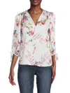 Renee C Women's Floral Puff Sleeve Chiffon Top In Multi White