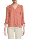 Renee C Women's Floral Puff Sleeve Chiffon Top In Orange
