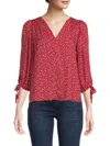 Renee C Women's Floral Puff Sleeve Chiffon Top In Red