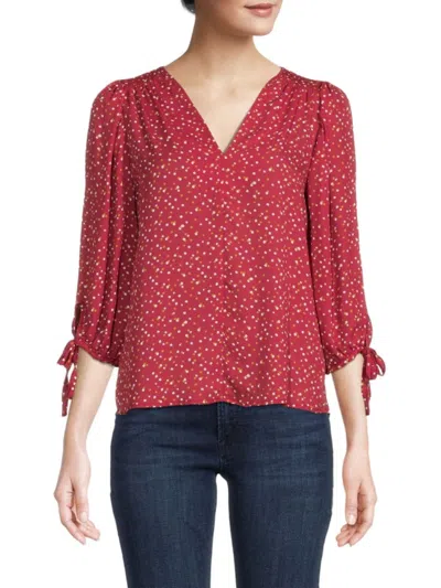Renee C Women's Floral Puff Sleeve Chiffon Top In Red