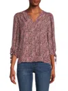 Renee C Women's Floral Puff Sleeve Chiffon Top In Red Pink Multi