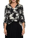 Renee C Women's Floral Puff Sleeve Chiffon Top In White Black