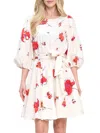 Shop Renee C Women's Floral Puff-sleeve Minidress In White Multicolor