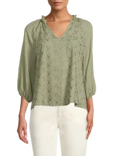 Renee C Women's Floral Puff Sleeve Top In Olive