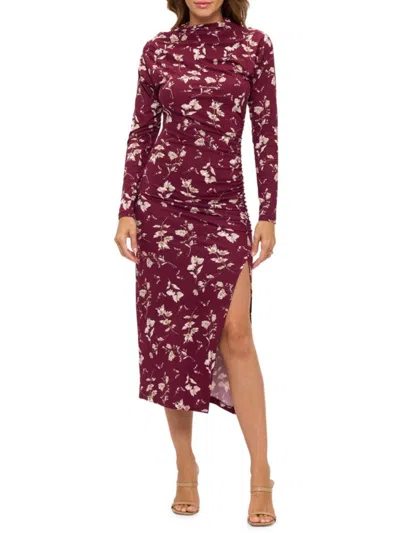 Renee C Women's Floral Ruched Dress In Burgundy