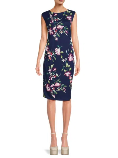 Renee C Women's Floral Ruched Knit Sheath Dress In Navy