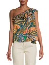 Renee C Women's Floral Ruffle One Shoulder Top In Blue Orange