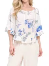 Renee C Floral Off The Shoulder Ruffle Sleeve Top In White Multicolor