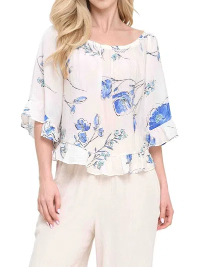 RENEE C WOMEN'S FLORAL RUFFLE SLEEVE TOP