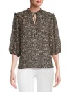 Renee C Women's Floral Ruffle Trim Top In Navy