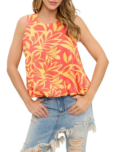 Renee C Women's Floral Satin Blouson Top In Orange Yellow