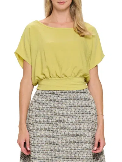 Renee C Women's Floral Smocked Crop Top In Dark Citron