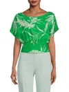 Renee C Women's Floral Smocked Crop Top In Kelly Green