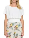 Renee C Women's Floral Smocked Crop Top In White