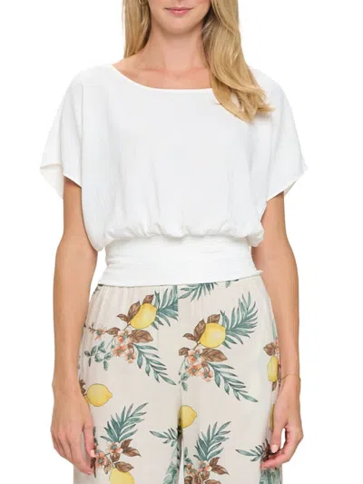 Renee C Women's Floral Smocked Crop Top In White