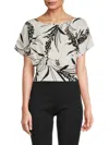 Renee C Women's Floral Smocked Crop Top In White Black