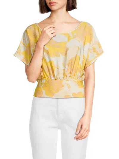 Shop Renee C Women's Floral Smocked Crop Top In Yellow